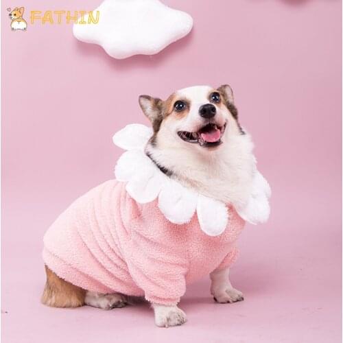 FATHIN Pet Flower Lovely Clothes Dog Hoodie Warm Cotton Coat for Keji Pug French Bulldog Designer Dog Clothes L-4L