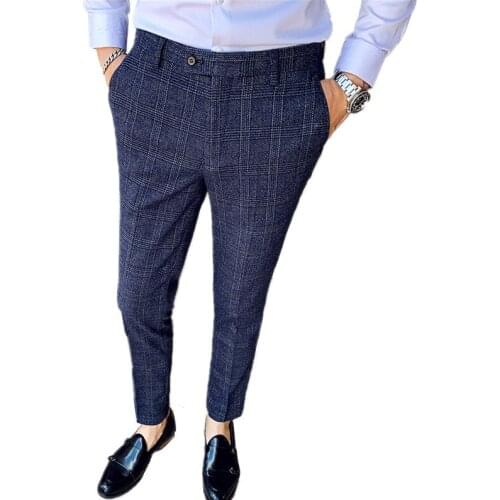 Gray mens plaid suit pants fashion business casual trousers large size 29-35 2020 new pants men Blue brown gray pant