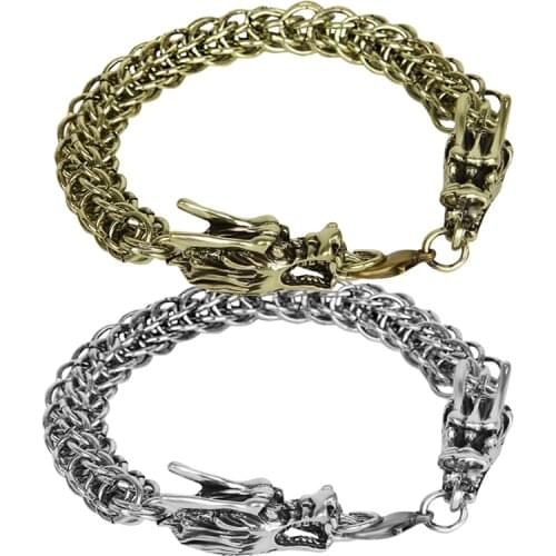 Stainless Steel Dragon Bracelets Men Vintage Chain Bracelet Bangles Wheat Punk Hip Hop Wrist Chain Jewelry