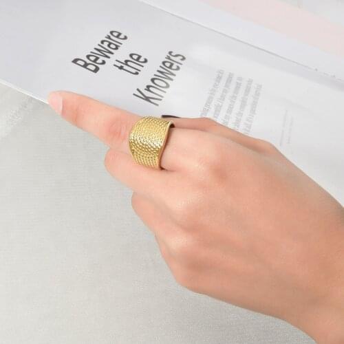 Acheerup New Fashion Circle Stainless Steel Open Ring For Women Simple 14k Gold Dot Adjustable Rings Wedding Jewelry Gifts