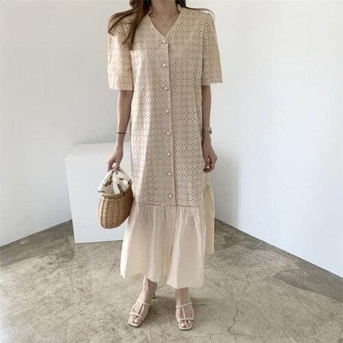 Solid White V-neck Summer Cut-out Dress