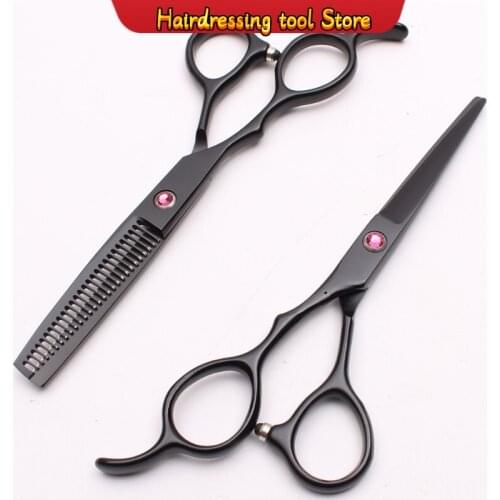 Left-Hand 5.5" 16cm Engraving Brand Black Professional Hairdressing Scissors Cutting Scissors Thinning Shears Barber Shop C8001