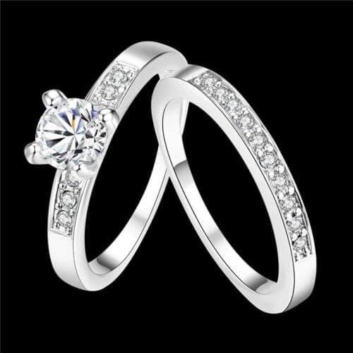 R020 Silver color & rose gold color 2 circle rings with AAA zircon fashion jewelry wedding gift finger size 5 #- 9 # Anel
