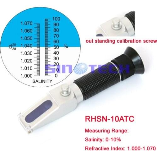 Hand held Salinity 0-10% (0-100ppt) brine aquarium 1.000-1.070sg Refractometer with calibration knob RHSN-10ATC
