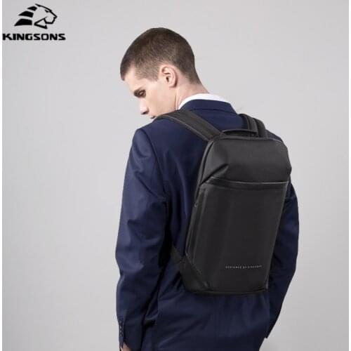 Kingsons Backpack Men Slim Laptop 15.6 inch Office Work Backpack Business Bag Unisex Black Ultralight Thin Mochila Travel Simple