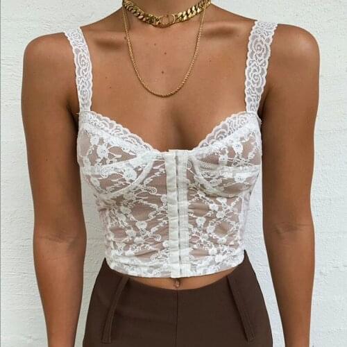 Sexy Sleeveless Spaghetti Strap Top Y2K Women Lace Mesh Cami Top Croset Backless Slim Fit Cropped Black White Summer Clothes