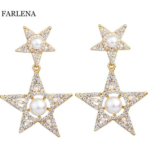 Exquisite Imitation Pearl Star Shaped Drop Earrings With Rhinestones Fashion Earrings for Women Prom Party Jewelry Accessory