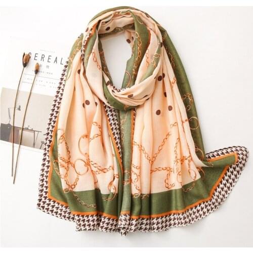 Autumn Winter Spain Belt Chain Patchwork Viscose Shawl Scarf Ladies Fashion Print Soft Wrap Snood Pashmina Muslim Hijab 180*90Cm