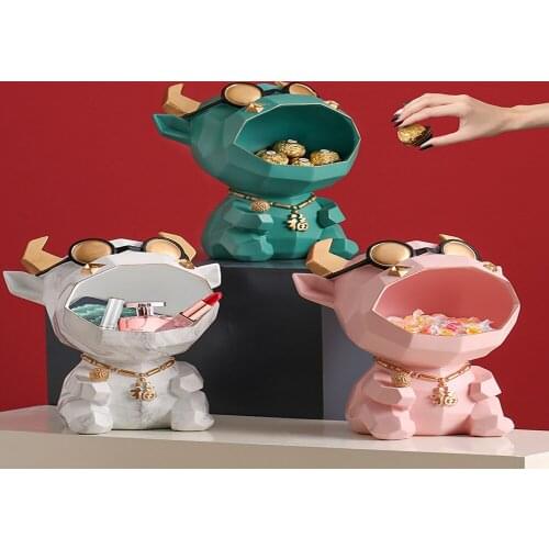 Nordic Creative Resin Geometric Cool Cow Sculpture Item Storage Statue Living Room Dresser Home Desktop Jewelry Gift