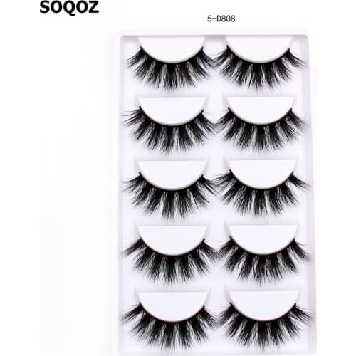 SOQOZ 5 Pairs/Pack Eyelashes 3D Mink Lashes Luxury Handmade Mink Eyelashes Natural Long Eye Lashes Fluffy False Eyelashes D808