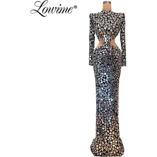 Long Sleeves Dubai Evening Dresses with Beaded African Party Formal Dress 2020 Islamic Kaftan Saudi Arabic Prom Dress Custom