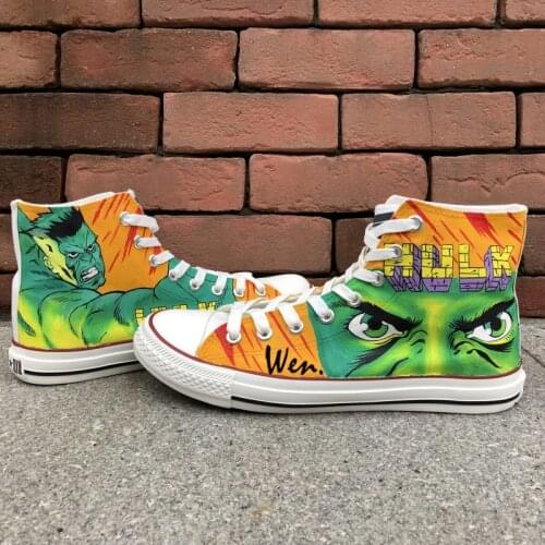 Wen Boys Girls Hand Painted Shoes Design Custom Hulk Men Womens High Top Canvas Sneakers for Birthday Gifts