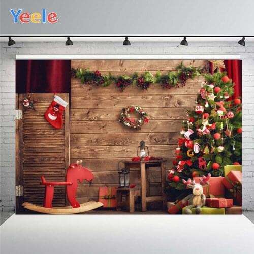 Yeele Christmas Tree Ball Photo Background Photophone Stocking Trojan Horse Photography Backdrops for Decoration Customized Size