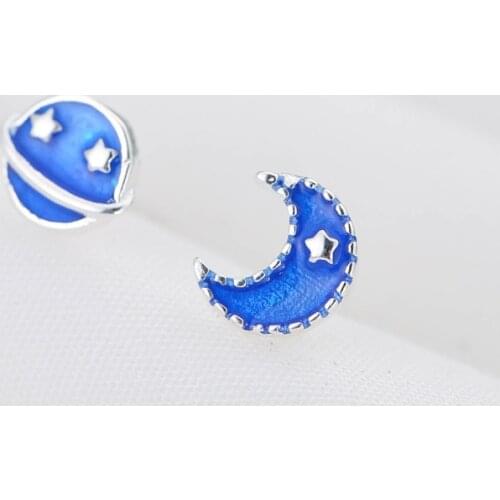 925 Sterling Silver Planet Moon Earring For Women Fashion Party Wedding Jewelry pendientes eh788