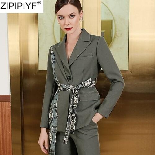 2020 Spring Autumn Fashion women pants suits office lady turn down collar long sleeve slim blazer &pencil pants set