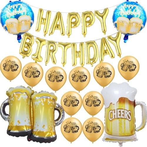 1set Giant Beer Gold Foil Latex Balloons Cheers Ballons Letter Happy Birthday Party Decorations Alcohol Bar Adult Decor For Home