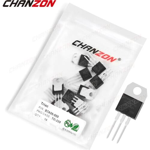 10Pcs BTA08-600 TO-220 BTA08 Triac SCR Transistor Bipolar Junction BJT Triode Tube Fets Thyristor 8A 600V Integrated Circuits