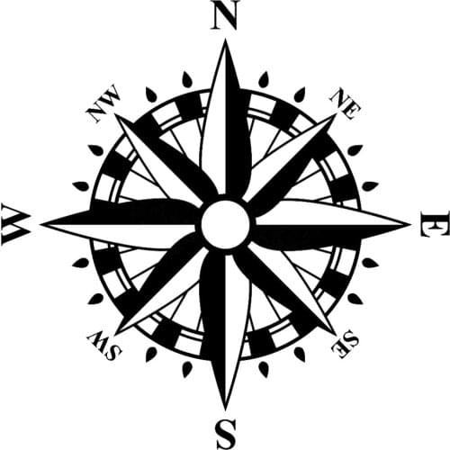 15.5cm*15.5cm NSWE Compass Rose Flower Motorcycle Car Stickers Vinyl Decals Black/Silver S6-3510