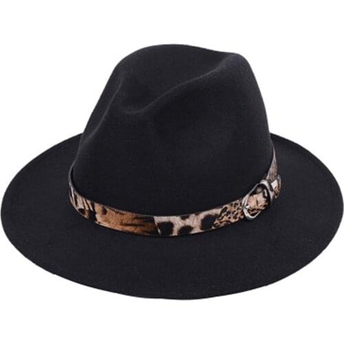 2020 Fashion Trend Women Ladies Wool Felt Fedora Hat Leopard Print Wide Brim Wool Panama Casual Formal Party Winter New Fedoras