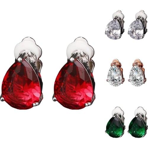 Fashion Women Water Drop Cubic Zirconia Clip On Earrings Party Jewelry Gift