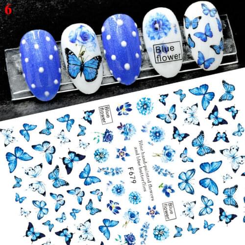 3D Laser Nail Stickers Gradient Colorful Butterfly Rose Nail Sliders 3d flower nail art Decoration Manicure water stickers nails