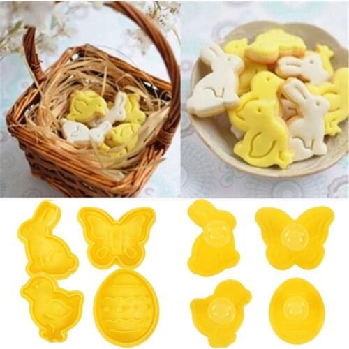 4Pcs Easter Biscuit Cookie Cutter Baking Mold Bunny Egg Animal Plastic Fondant Cake Decorating Tools Easter Decorations for Home