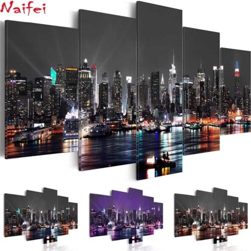 New York City Construction Scenery Picture diy diamond painting Cross Stitch Kits mosaic Diamond Embroidery 5pcs Night View