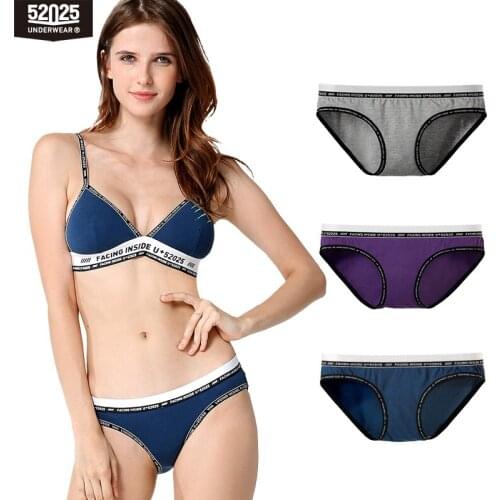 52025 Women Briefs 3pcs Cotton Panties Trendy Female Underwear Womens Panties Sexy Lingerie Fancy Sport Briefs Girls Panties