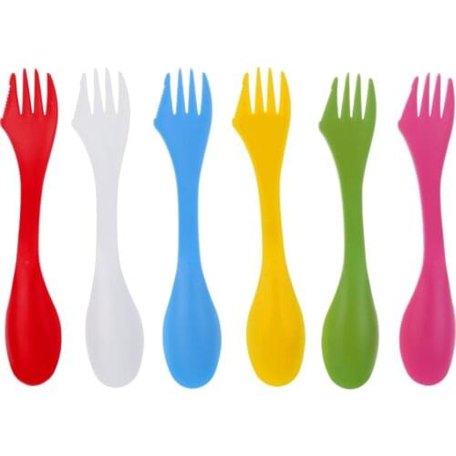 6 Pieces / Set Camping Utensils Spork Combo Travel Gadget Spoon Fork Cutlery for Outdoor Camping Hiking Picnic Travelling