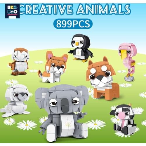 899Pcs City Zoo Cute Animal Baby Toys Owl Corgi Dog Koala Cow Model Set Building Blocks Pet Educational Bricks Toys For Children