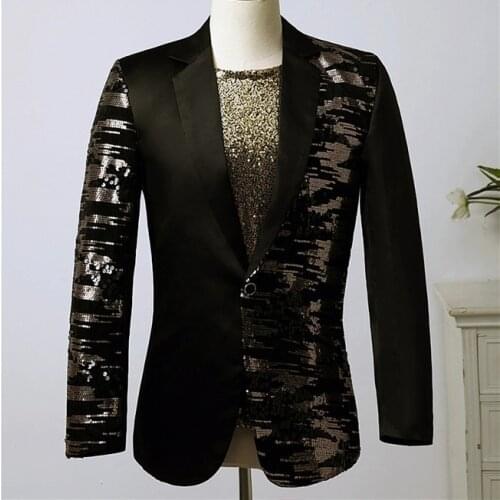 Elegant Blazer Mens Casual Jacket for Party Nightclub Singer Performance Sequins Coat