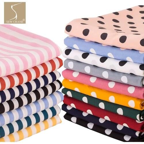 Classic Geometric Parallel Stripes Polka Dots Printed Chiffon Plain Woven Light Weight Stretch Apparel Dress Cloth, 150 Wide