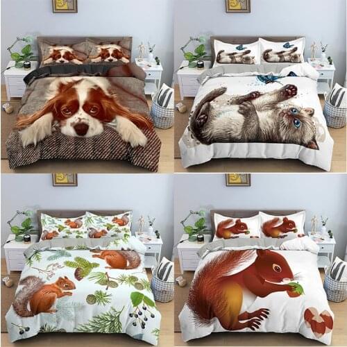 Squirrel Bedding Sets Dog Pattern Duvet Cover Set Bedclothes Twin/Queen/King Size Bed Room For Kids Bedd Linens Comforter Cover