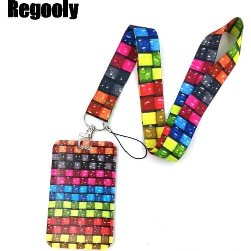 Colorful Stained glass lattice pattern Fashion Lanyard ID Badge Holder Bus Pass Case Cover Slip Bank Credit Card Holder Strap