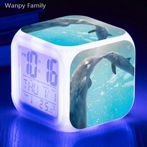 Cute Dolphins LED Alarm Clock Digital LED Clocks reloj despertador Customized Pattern reveil enfant Watch Night Light Clock