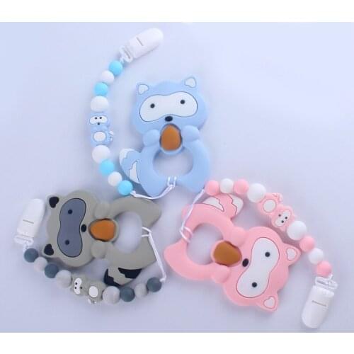 3 Colors Cute Cartoon Pacifer Clips Baby Accessories Newborn Silicone Raccoon Teether Toys Infant Items Cadena De Chupete