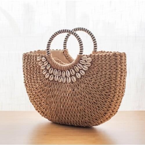 Fashion Half Moon Shell Rattan Women Handbags Wicker Woven Lady Hand Bags Summer Beach Straw Bag Large Capacity Tote Bali Purses