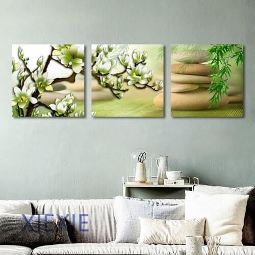 Nordic Minimalist Green Flower And Rocks Decoration Wall Artwork Modular Pictures Print Cartoon Room Home Canvas Painting Poster