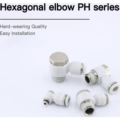 1pcs Pneumatic APH PH 4 6 8 10 Hexagon Male Air Fitting 4mm - 1/4" 1/4 Inch Push In Tube Pipe Hose Joint Quick Connector Elbow