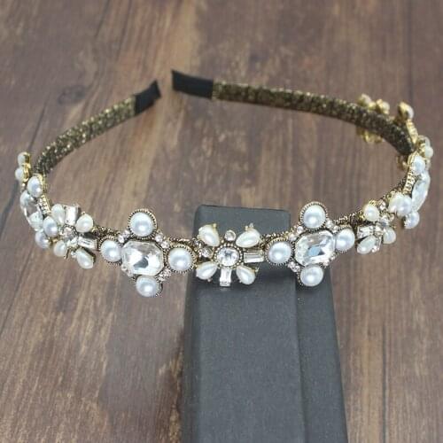 Exquisite Vintage Baroque Style Headband Court Sparkly Rhinestone Pearl Head Buckle Hairband hair For Fashion Women Accessories