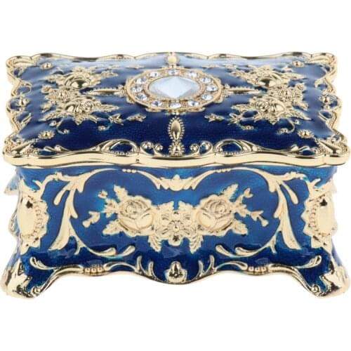 Rectangle Vintage Floral Metallic Jewelry Boxes Exquisite Gift for Ladies