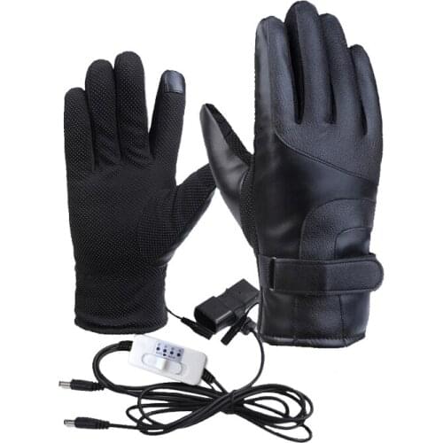 PU Electric Heated Gloves Touch Screen Motorcycle Winter Rechargeable Battery Warm Gloves Cycling Bicycle Skiing Winter Hand