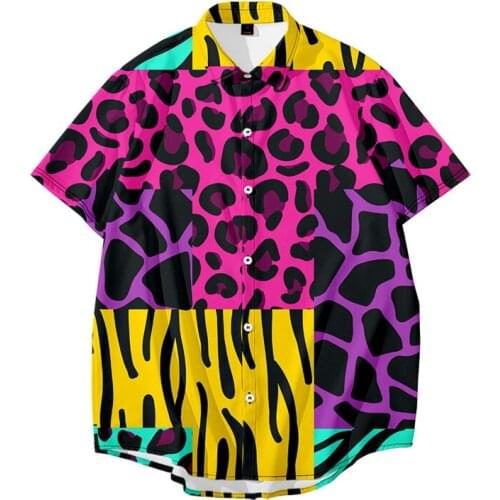 Colorful leopard Casual Leopard Printed Men Shirt Short Sleeve Party Camisa Lapel Summer Fashion Mens Hawaiian Shirts Streetwear