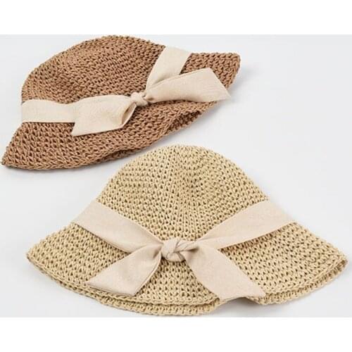 Womens Summer Hat Wide Brim Foldable Bucket Hat Breathable Sun Protection Cap for Girls Female Flat Top Beach Straw Hat Sun Hat