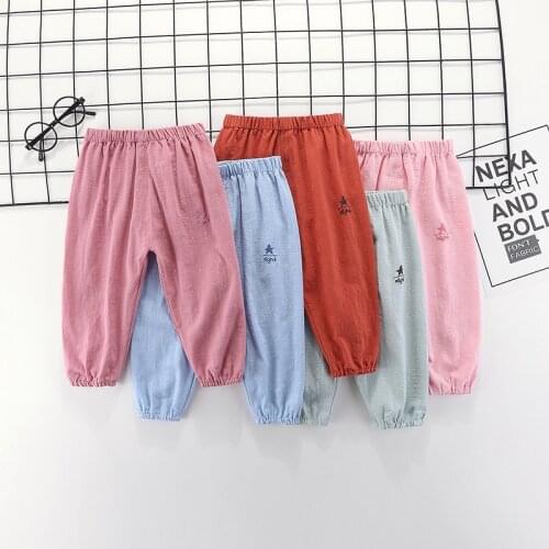 Kids Pants Children Trousers for Boys Girls Little Toddler Pants Kids Linen Cotton Pants Long Full Trousers Anti-mosquito Soft