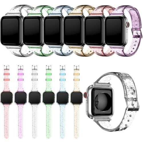 Slim Glitter Silicone Strap For Apple Watch Band 42mm 38mm 40mm 44mm Transparent Women Bracelet Apple Watch Series 3 4 5 6 SE