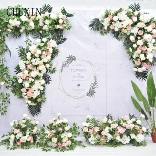 Wedding Mori Floral Arrangement Rose Green Plants Artificial Flower Row Stage Window Welcome Area Wedding Background Wall Decor
