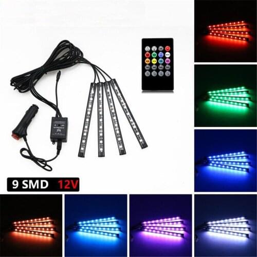 10pcs/lot 12V 4 in 1 9LED RGB LED Strip Light Music Voice Control Car Interior DIY Decoration Atmosphere Neon Light