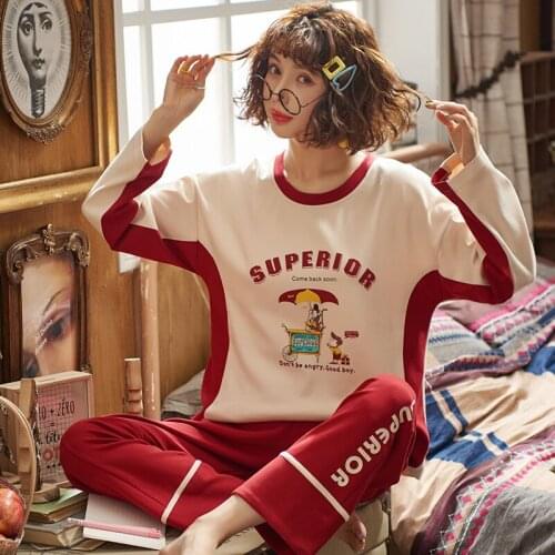 Spring And Autumn Full Sleeves Homewear Leisure Red Colour Lovely Cartoon Suit
