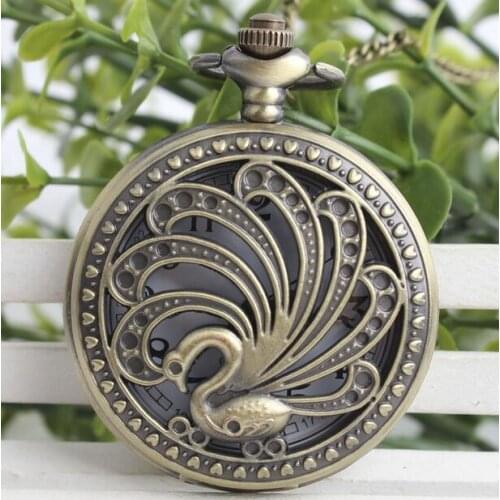 Vintage Bronze Fashion quartz order of the phoenix peacock tail woman Necklace pocket watches gift